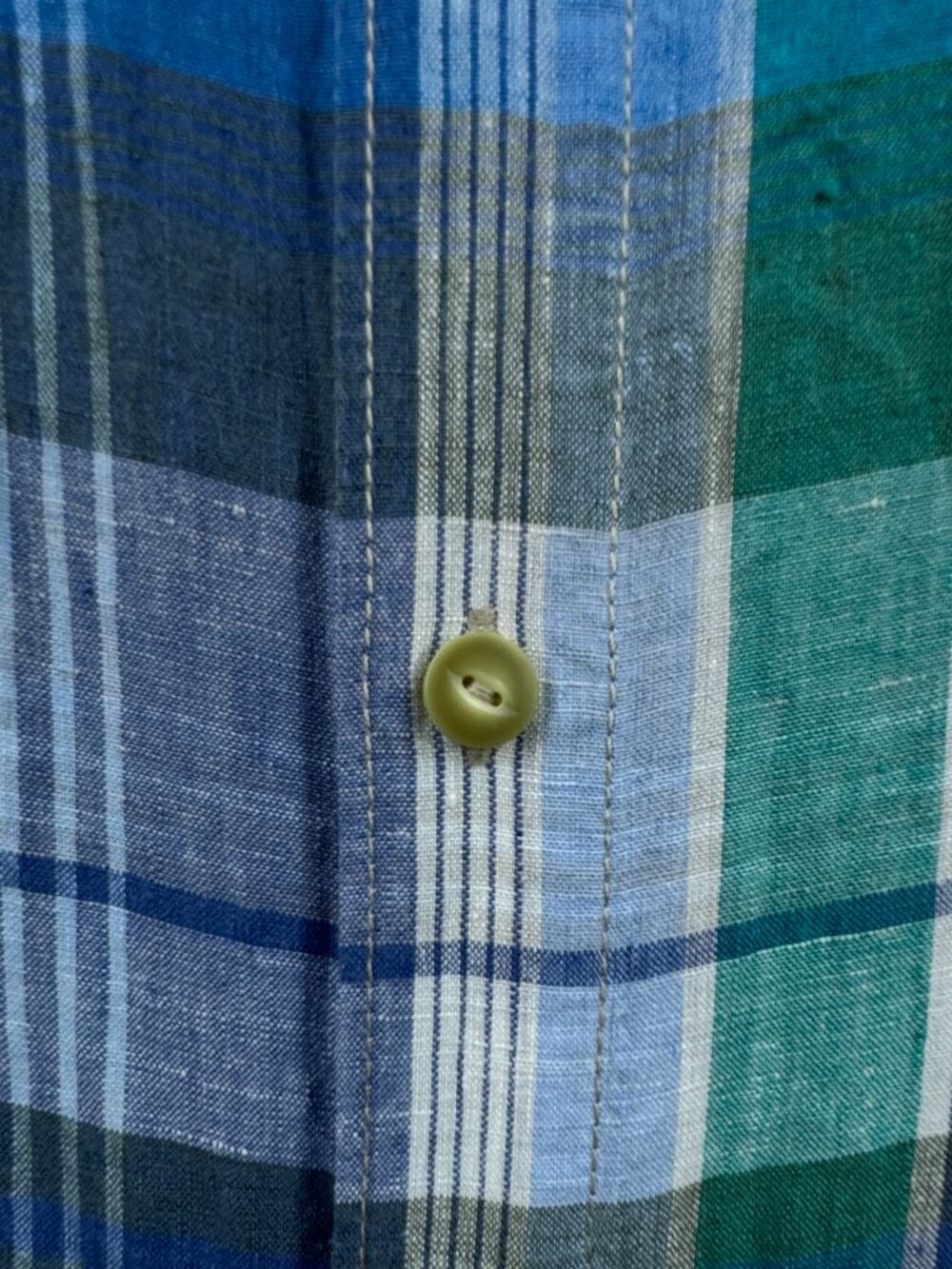 Tommy Bahama All Linen Plaid Logo Large Blue Green Button Up Long Sleeve Beach - Picture 5 of 16